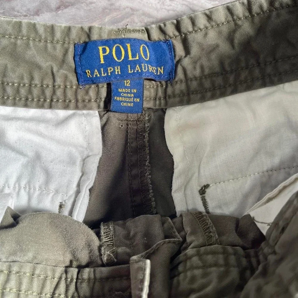 Polo Ralph Lauren Boys Olive Green Cargo Shorts Size 12 Cotton Twill Utility
